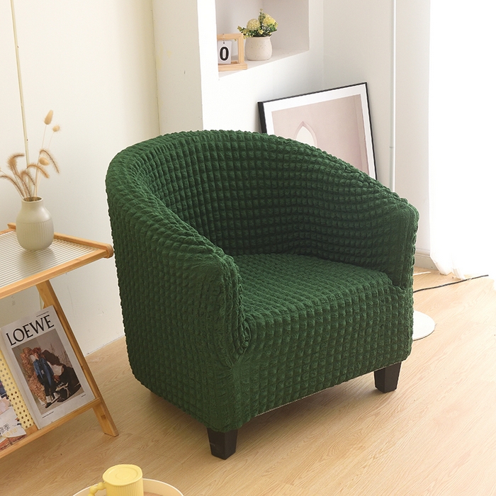 91家纺网 家纺一手货源 找家纺 启博家纺 2023新款泡泡纱弹力半圆形沙发套 橄榄绿