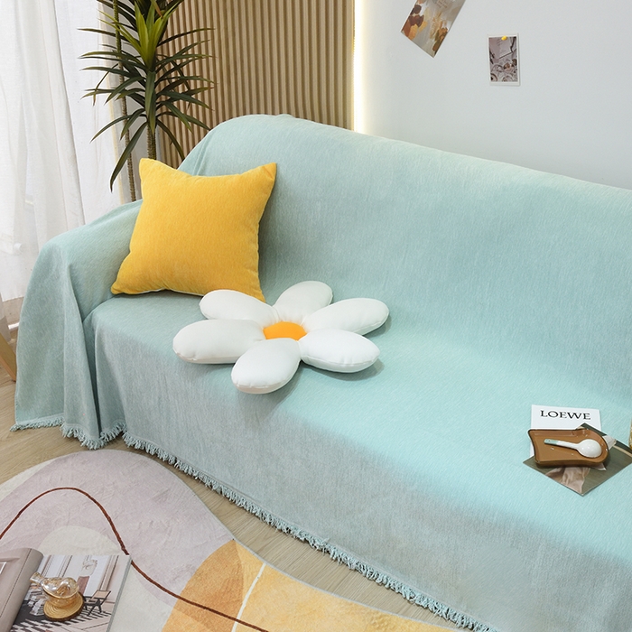 91家纺网 家纺一手货源 找家纺 启博家纺 2023新款雪尼尔纯色沙发盖布巾沙发垫沙发套沙发巾 天青蓝