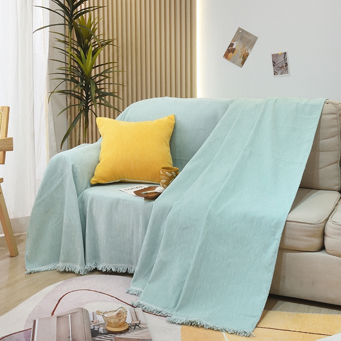 91家纺网 家纺一手货源 找家纺 启博家纺 2023新款雪尼尔纯色沙发盖布巾沙发垫沙发套沙发巾 天青蓝