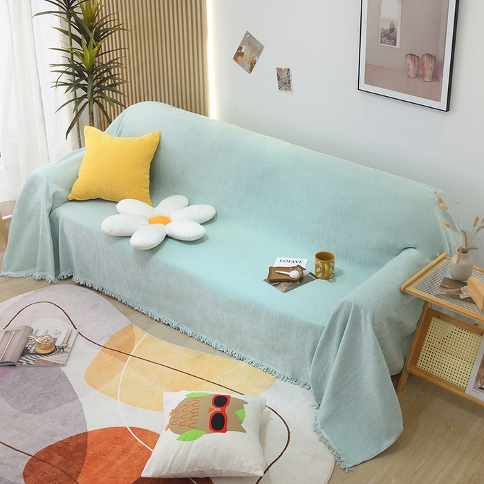 91家纺网 家纺一手货源 找家纺 启博家纺 2023新款雪尼尔纯色沙发盖布巾沙发垫沙发套沙发巾 天青蓝