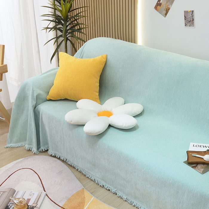 91家纺网 家纺一手货源 找家纺 启博家纺 2023新款雪尼尔纯色沙发盖布巾沙发垫沙发套沙发巾 天青蓝