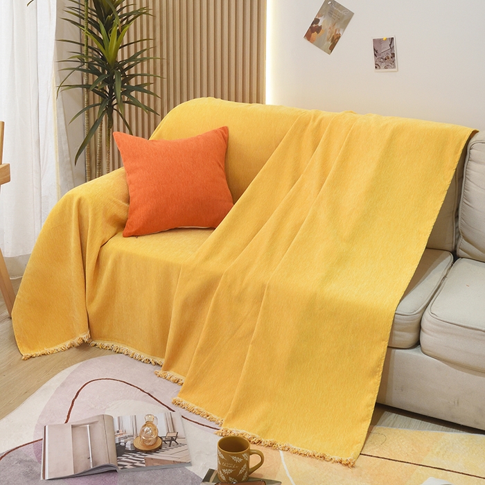 91家纺网 家纺一手货源 找家纺 启博家纺 2023新款雪尼尔纯色沙发盖布巾沙发垫沙发套沙发巾 柠檬黄