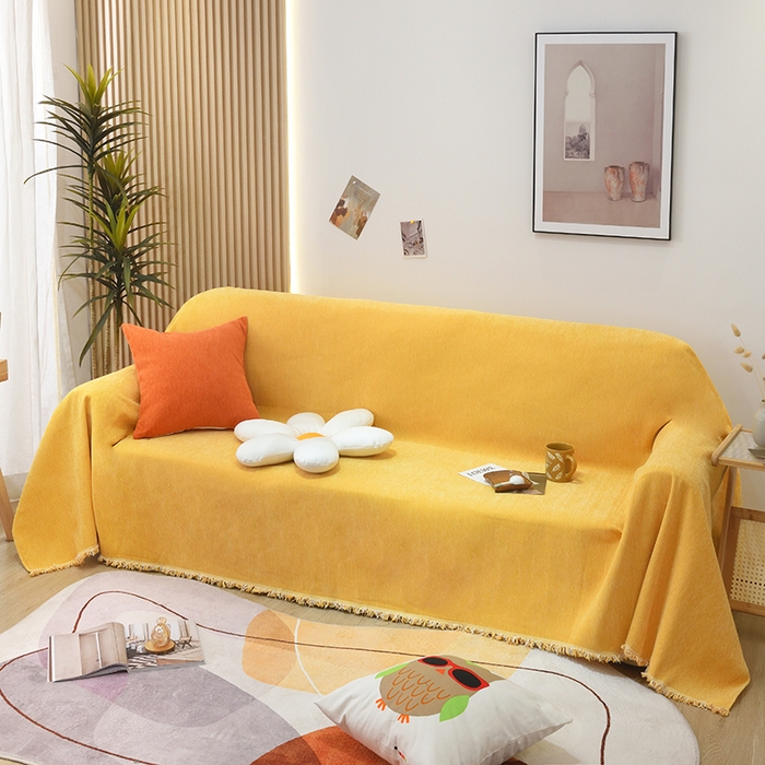 91家纺网 家纺一手货源 找家纺 启博家纺 2023新款雪尼尔纯色沙发盖布巾沙发垫沙发套沙发巾 柠檬黄