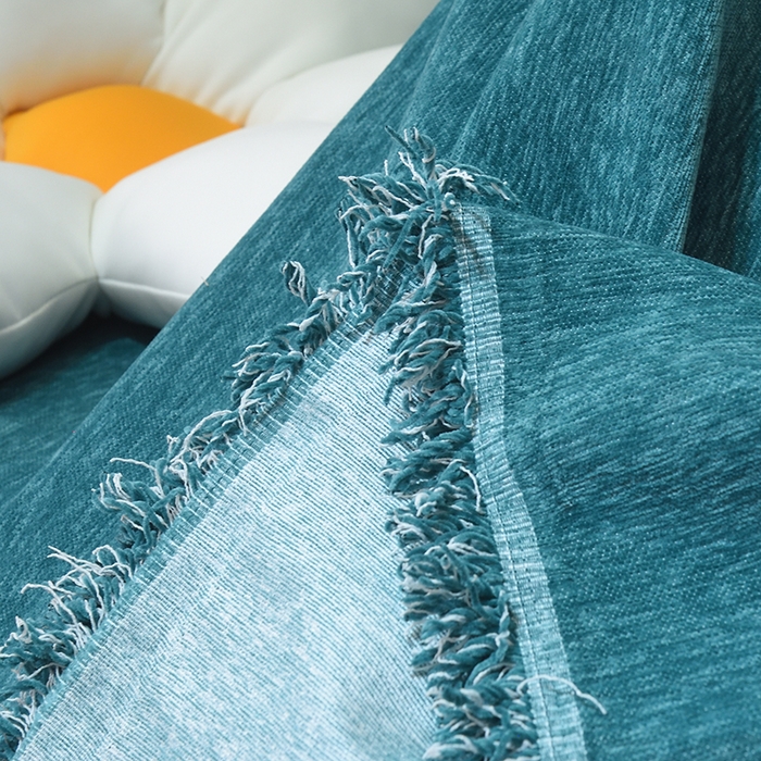 91家纺网 家纺一手货源 找家纺 启博家纺 2023新款雪尼尔纯色沙发盖布巾沙发垫沙发套沙发巾 孔雀绿