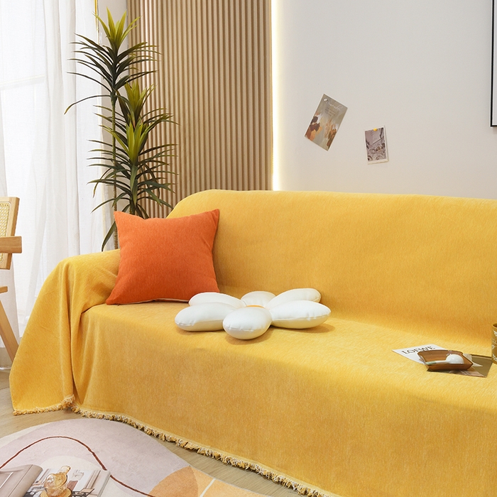 91家纺网 家纺一手货源 找家纺 启博家纺 2023新款雪尼尔纯色沙发盖布巾沙发垫沙发套沙发巾 柠檬黄