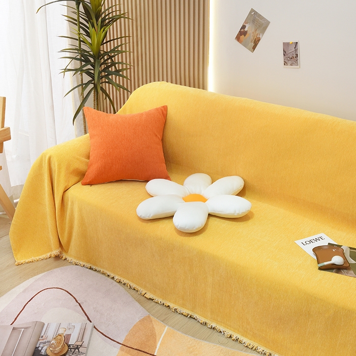 91家纺网 家纺一手货源 找家纺 启博家纺 2023新款雪尼尔纯色沙发盖布巾沙发垫沙发套沙发巾 柠檬黄