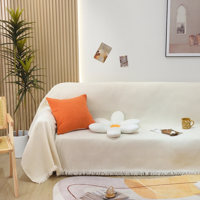 91家纺网 家纺一手货源 找家纺 启博家纺 2023新款雪尼尔纯色沙发盖布巾沙发垫沙发套沙发巾 象牙白