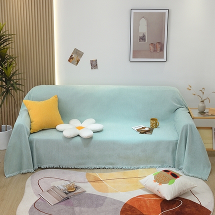 91家纺网 家纺一手货源 找家纺 启博家纺 2023新款雪尼尔纯色沙发盖布巾沙发垫沙发套沙发巾 天青蓝