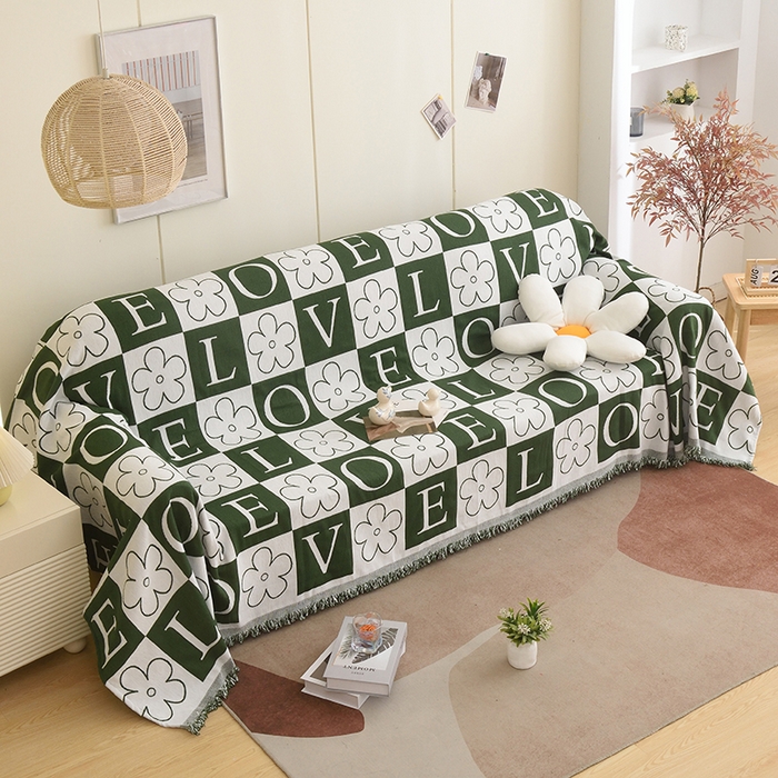 91家纺网 家纺一手货源 找家纺 启博家纺 2023新款雪尼尔流苏款沙发垫沙发套沙发巾 简爱-绿