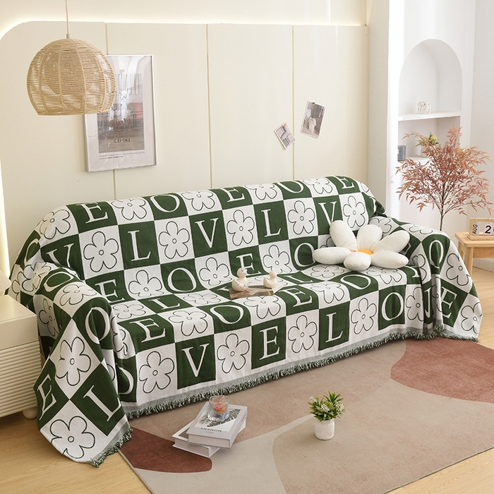 91家纺网 家纺一手货源 找家纺 启博家纺 2023新款雪尼尔流苏款沙发垫沙发套沙发巾 简爱-绿