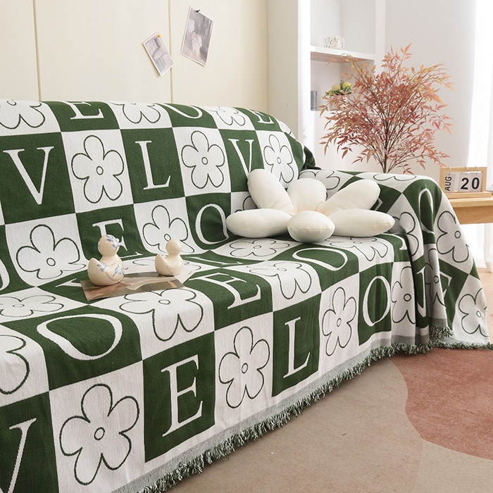 91家纺网 家纺一手货源 找家纺 启博家纺 2023新款雪尼尔流苏款沙发垫沙发套沙发巾 简爱-绿