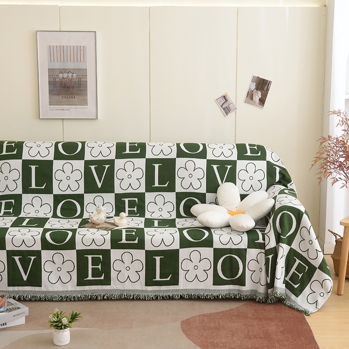 91家纺网 家纺一手货源 找家纺 启博家纺 2023新款雪尼尔流苏款沙发垫沙发套沙发巾 简爱-绿