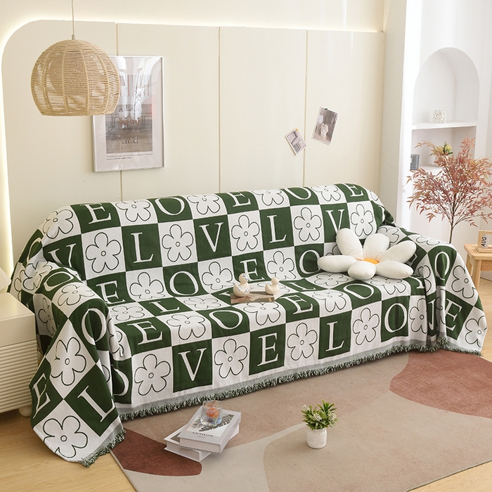 91家纺网 家纺一手货源 找家纺 启博家纺 2023新款雪尼尔流苏款沙发垫沙发套沙发巾 简爱-绿
