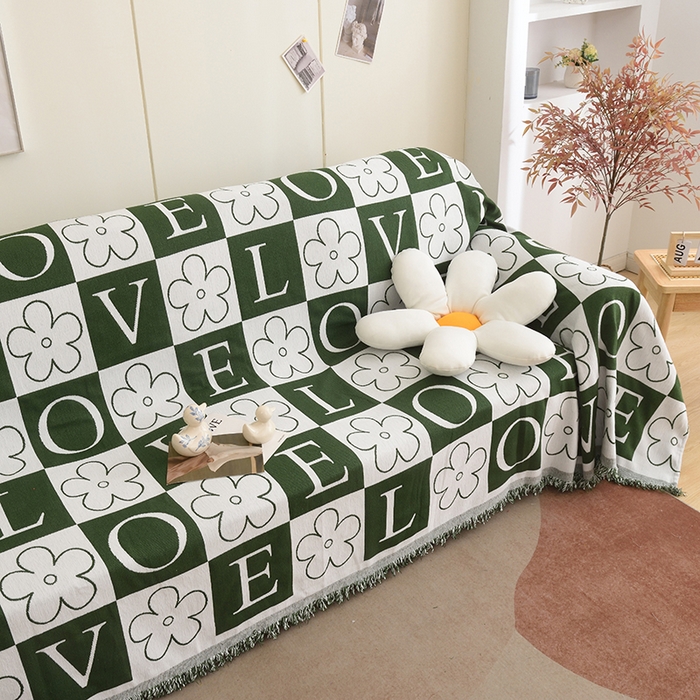 91家纺网 家纺一手货源 找家纺 启博家纺 2023新款雪尼尔流苏款沙发垫沙发套沙发巾 简爱-绿