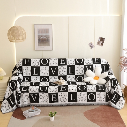 91家纺网 家纺一手货源 找家纺 启博家纺 2023新款雪尼尔流苏款沙发垫沙发套沙发巾 简爱-墨黑