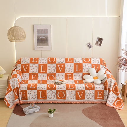 91家纺网 家纺一手货源 找家纺 启博家纺 2023新款雪尼尔流苏款沙发垫沙发套沙发巾 简爱-橙