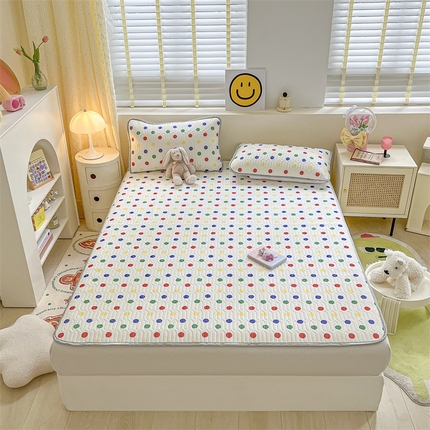 91家纺网 家纺一手货源 找家纺 美乐迪家纺 2023新款夏被乳胶凉席套件 彩色波点