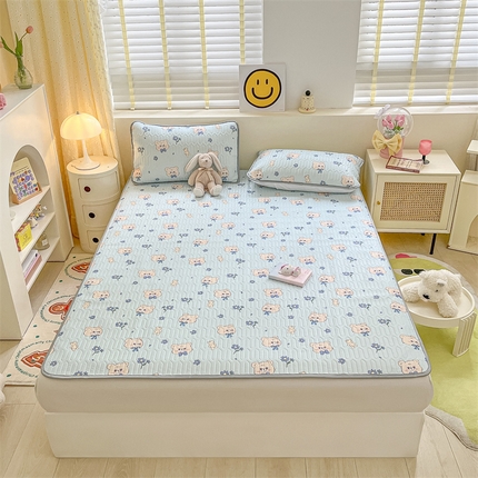 91家纺网 家纺一手货源 找家纺 美乐迪家纺 2023新款夏被乳胶凉席套件 领结熊