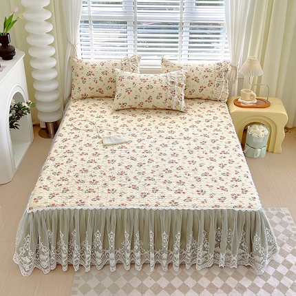 罗艺轩 2024新款法式风蕾丝夹棉床裙三件套 花想容-春风南岸