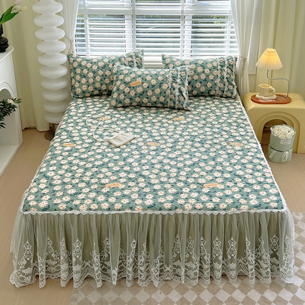 罗艺轩 2024新款法式风蕾丝夹棉床裙三件套 花想容-花影映艳