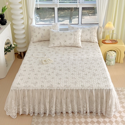 罗艺轩 2024新款法式风蕾丝夹棉床裙三件套 花想容-清新花蕊