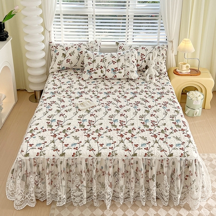 罗艺轩 2024新款法式风蕾丝夹棉床裙三件套 花想容-茵茵花语