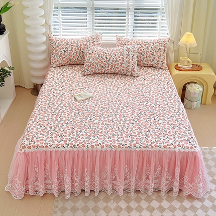 91家纺网 家纺一手货源 找家纺 罗艺轩 2024新款法式风蕾丝夹棉床裙三件套 花想容-南国香