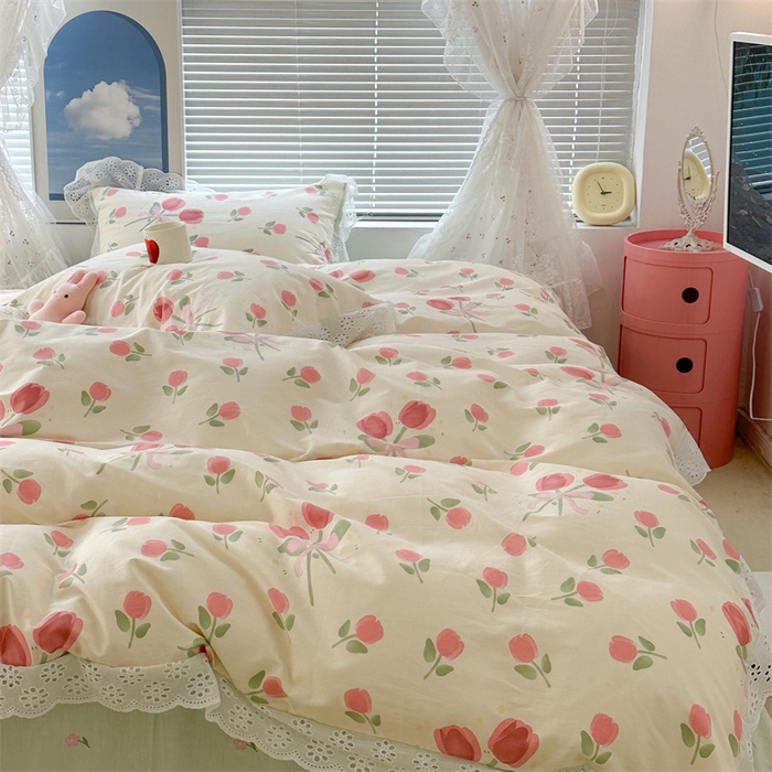 91家纺网 家纺一手货源 找家纺 （总）昔可家纺 2023新款全棉四件套公主蕾丝花边ok