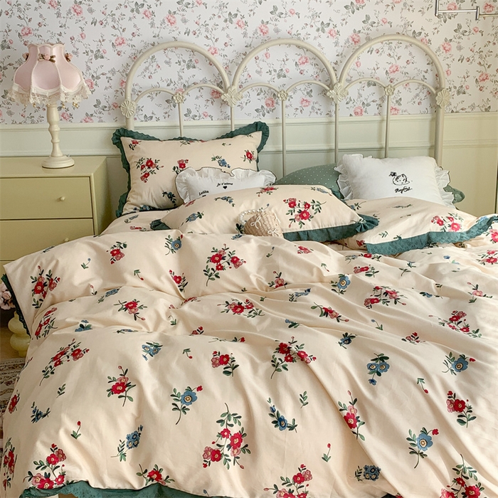 91家纺网 家纺一手货源 找家纺 昔可家纺 2023新款全棉四件套公主蕾丝花边ok 古着复古花