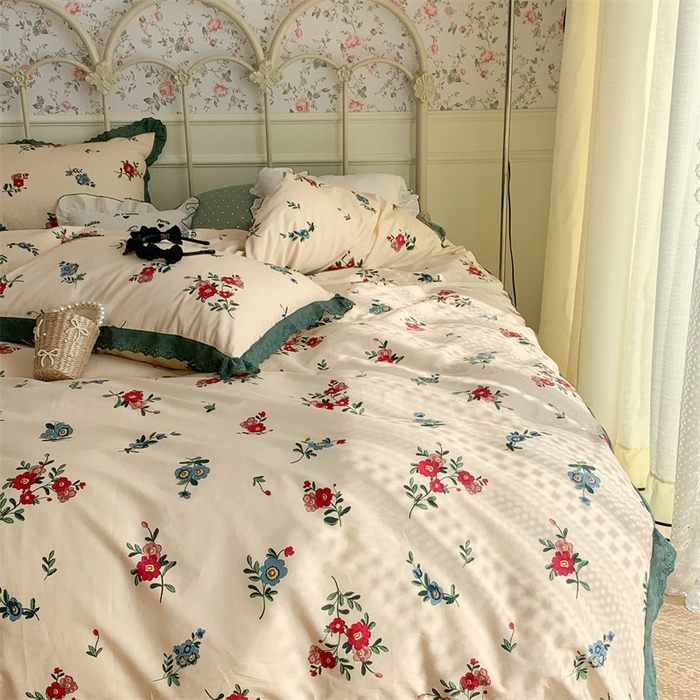 91家纺网 家纺一手货源 找家纺 昔可家纺 2023新款全棉四件套公主蕾丝花边ok 古着复古花