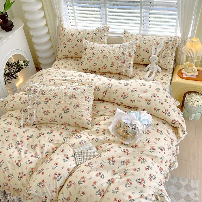 91家纺网 家纺一手货源 找家纺 （总）罗艺轩 2024新款法式风蕾丝夹棉床裙款四件套-花想容