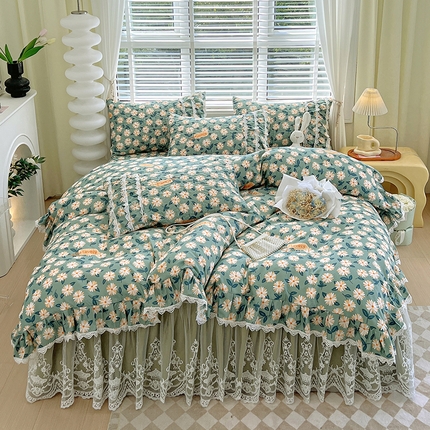 罗艺轩 2024新款法式风蕾丝夹棉床裙款四件套 花想容-花影映艳