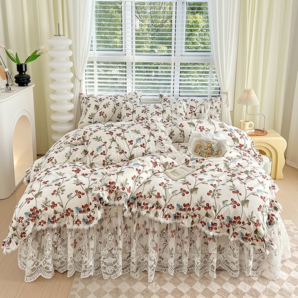 罗艺轩 2024新款法式风蕾丝夹棉床裙款四件套 花想容-茵茵花语