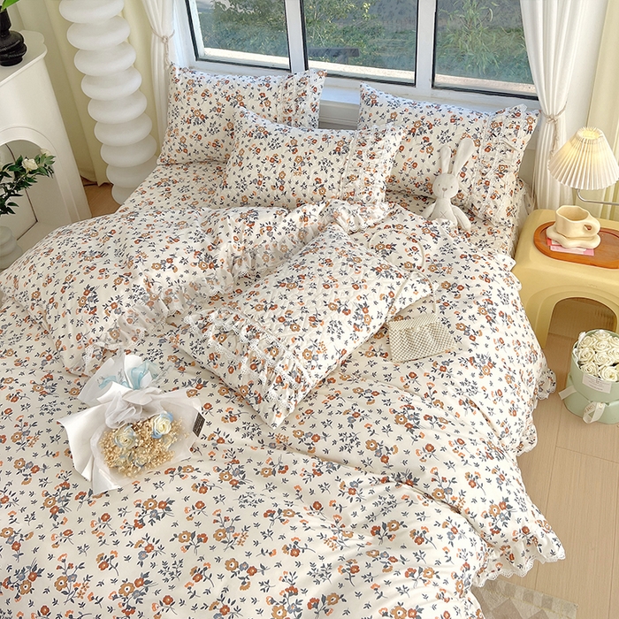 91家纺网 家纺一手货源 找家纺 罗艺轩 2024新款法式风蕾丝夹棉床裙款四件套 花想容-森之语