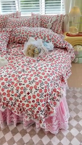 91家纺网 家纺一手货源 找家纺 罗艺轩 2024新款法式风蕾丝夹棉床裙款四件套 花想容-南国香