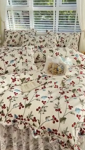 91家纺网 家纺一手货源 找家纺 罗艺轩 2024新款法式风蕾丝夹棉床裙款四件套 花想容-茵茵花语