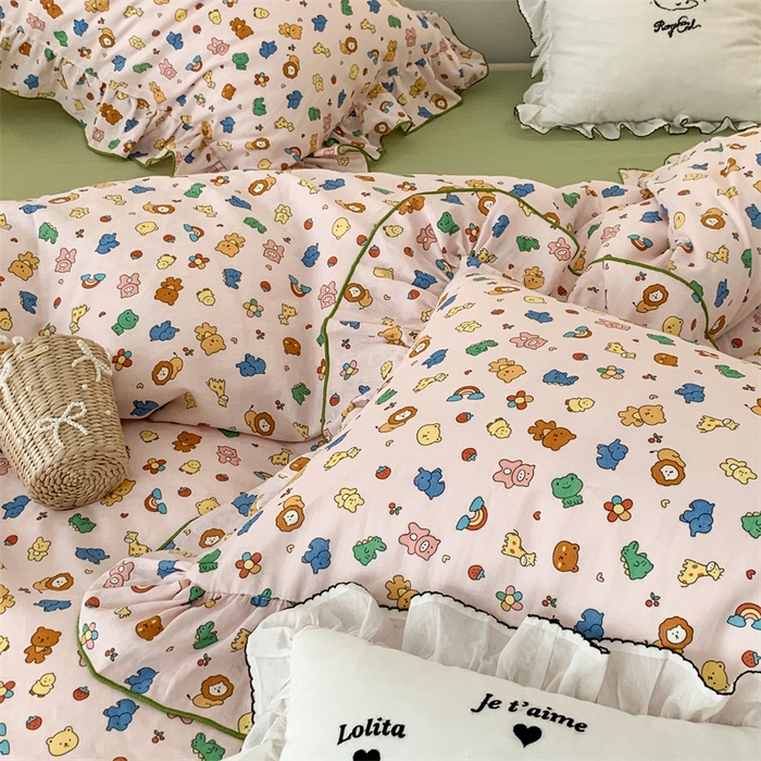 91家纺网 家纺一手货源 找家纺 昔可家纺 2023新款花边双层纱系列ok 可爱小动物