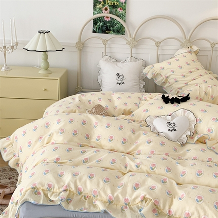 昔可家纺 2023新款花边双层纱系列ok 圈圈郁金香黄