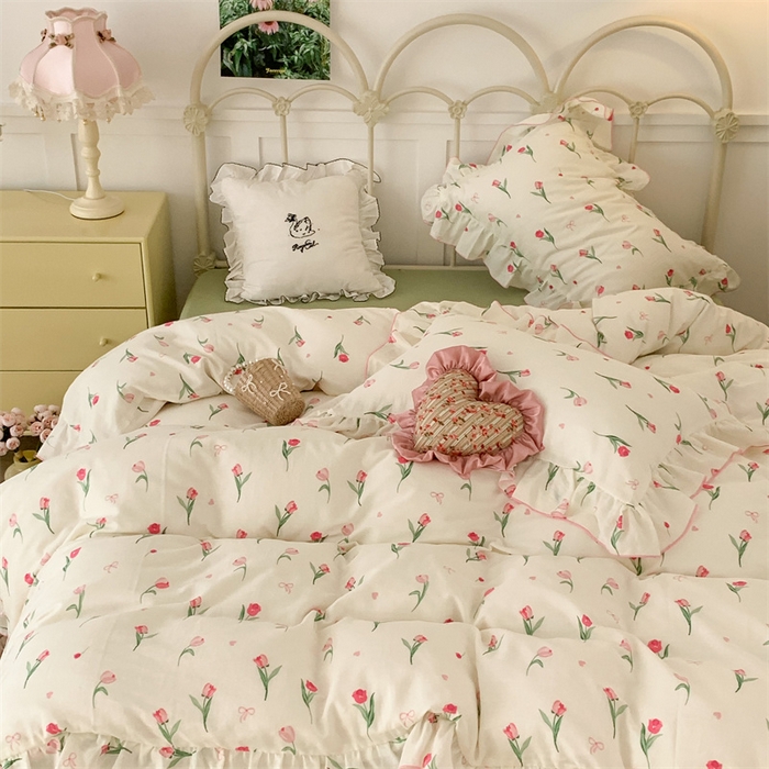 91家纺网 家纺一手货源 找家纺 昔可家纺 2023新款花边双层纱系列ok 少女蝴蝶结郁金香