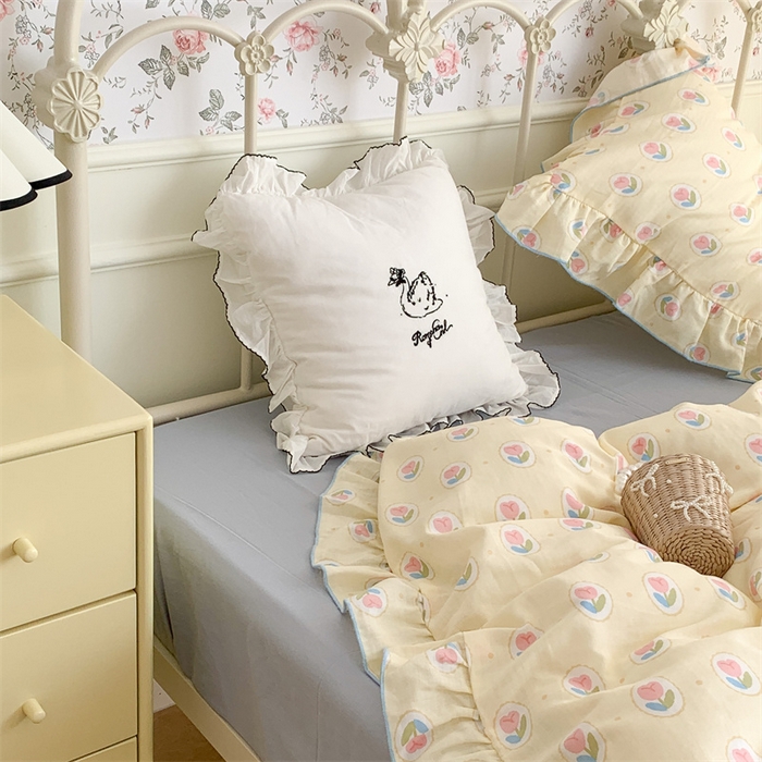 91家纺网 家纺一手货源 找家纺 昔可家纺 2023新款花边双层纱系列ok 圈圈郁金香黄