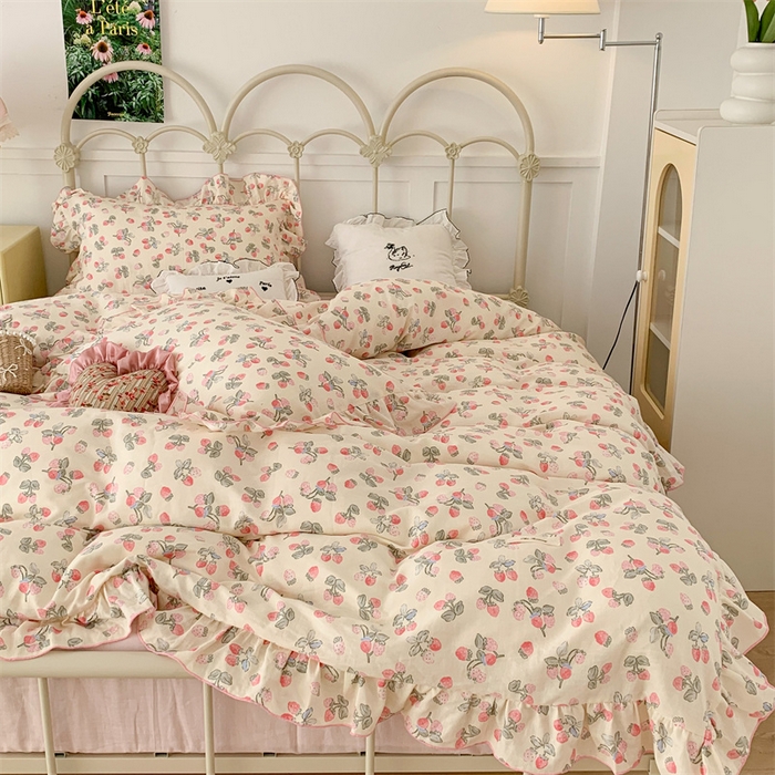 91家纺网 家纺一手货源 找家纺 昔可家纺 2023新款花边双层纱系列ok 浪漫草莓