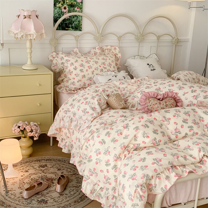 91家纺网 家纺一手货源 找家纺 昔可家纺 2023新款花边双层纱系列ok 浪漫草莓