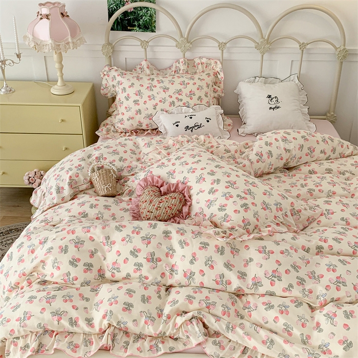 91家纺网 家纺一手货源 找家纺 昔可家纺 2023新款花边双层纱系列ok 浪漫草莓