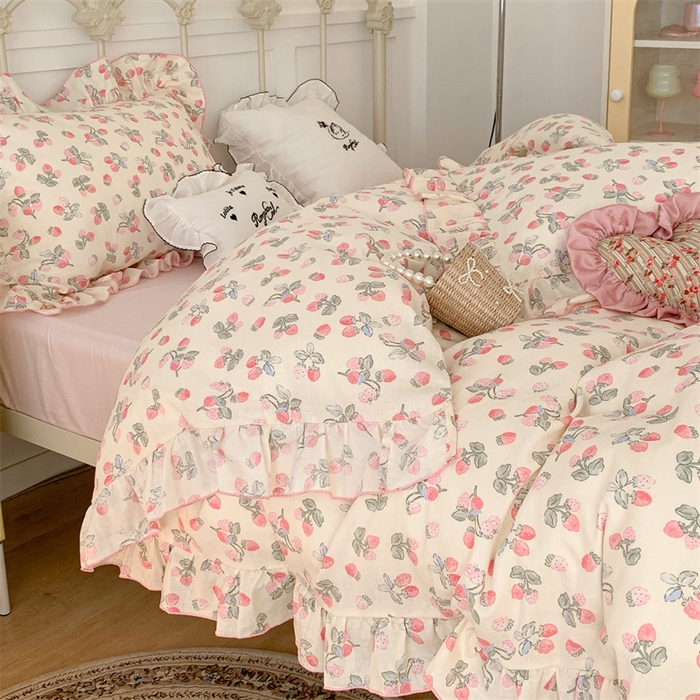 91家纺网 家纺一手货源 找家纺 昔可家纺 2023新款花边双层纱系列ok 浪漫草莓