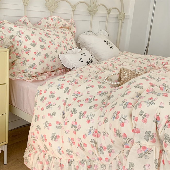 91家纺网 家纺一手货源 找家纺 昔可家纺 2023新款花边双层纱系列ok 浪漫草莓