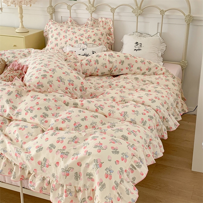 91家纺网 家纺一手货源 找家纺 昔可家纺 2023新款花边双层纱系列ok 浪漫草莓