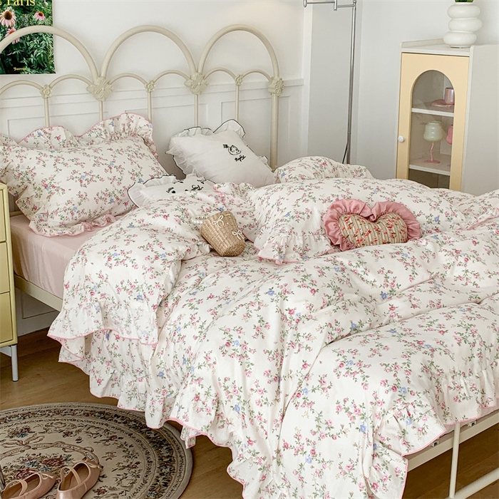 91家纺网 家纺一手货源 找家纺 昔可家纺 2023新款花边双层纱系列ok 甜心碎花