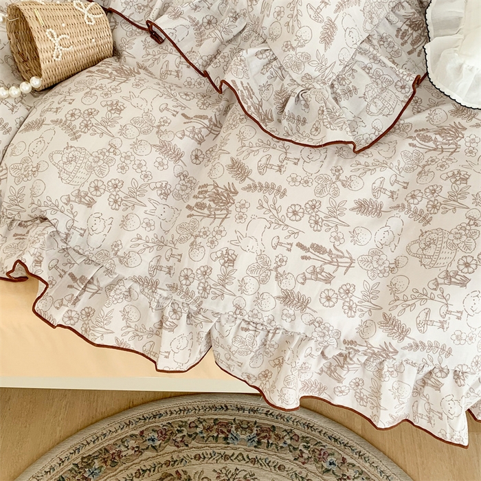 91家纺网 家纺一手货源 找家纺 昔可家纺 2023新款花边双层纱系列ok 素描兔