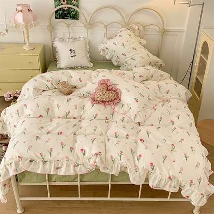 91家纺网 家纺一手货源 找家纺 昔可家纺 2023新款花边双层纱系列ok 少女蝴蝶结郁金香