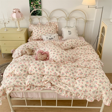 91家纺网 家纺一手货源 找家纺 昔可家纺 2023新款花边双层纱系列ok 浪漫草莓